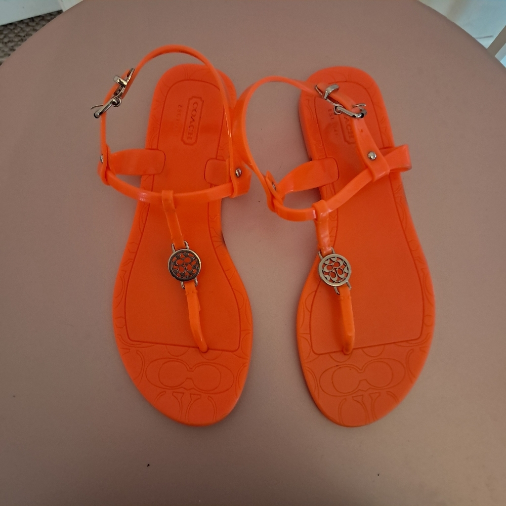 Coach Sandals Women's 7B Orange Pansy Jelly Vibrant Designer Summer Classic